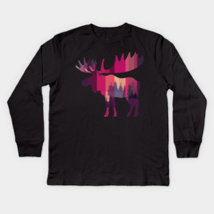 Moose, Forest Animal Kids Long Sleeve T-Shirt