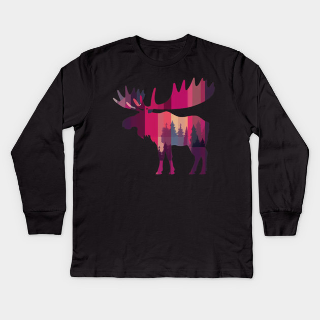 Moose, Forest Animal Kids Long Sleeve T-Shirt by logiamerch
