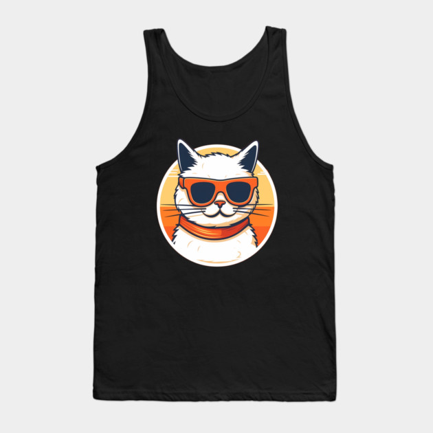 Cat with Shades, Sunset Tank Top by logiamerch