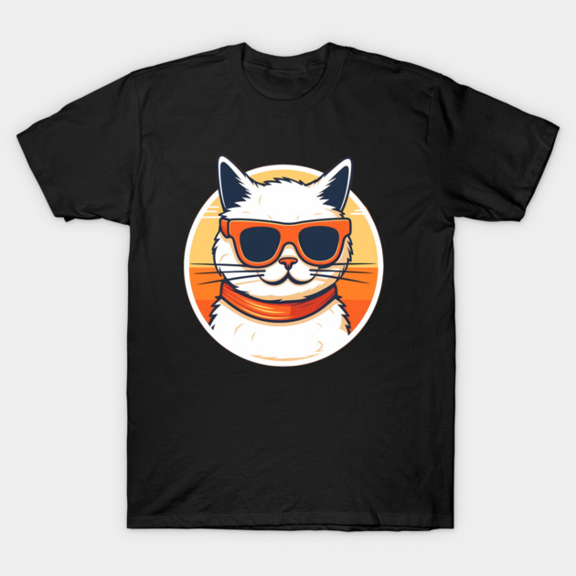 Cat with Shades, Sunset T-Shirt by logiamerch