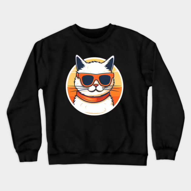 Cat with Shades, Sunset Crewneck Sweatshirt by logiamerch