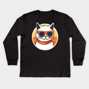 Cat with Shades, Sunset Kids Long Sleeve T-Shirt