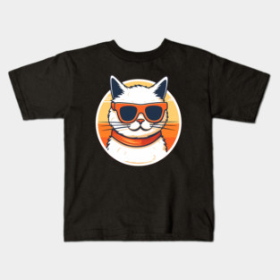 Cat with Shades, Sunset Kids T-Shirt