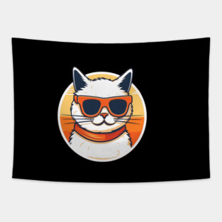 Cat with Shades, Sunset Tapestry