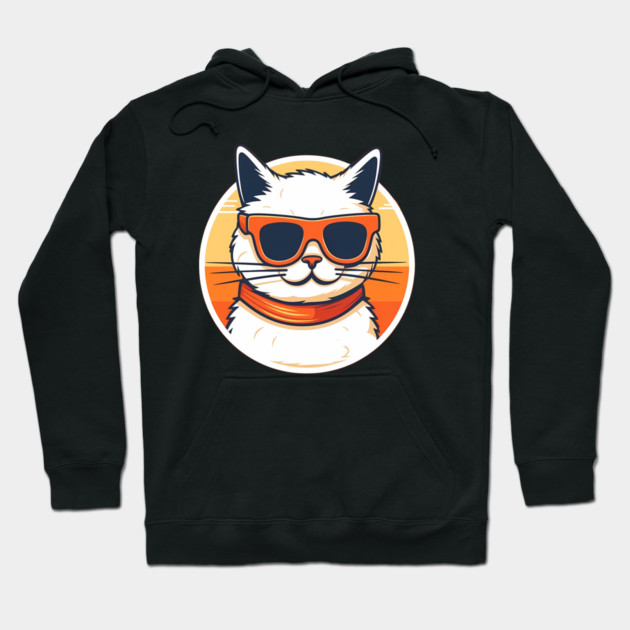 Cat with Shades, Sunset Hoodie by logiamerch
