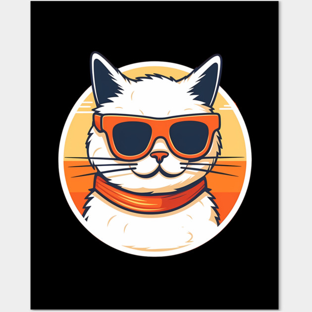Cat with Shades, Sunset Wall Art by logiamerch