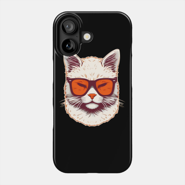 White Cat with Shades, Sunset Phone Case by logiamerch