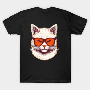 White Cat with Shades, Sunset T-Shirt