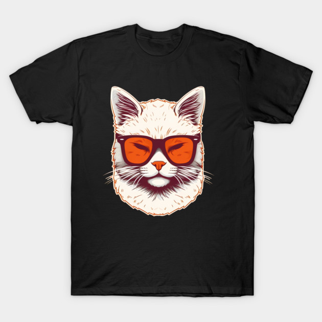 White Cat with Shades, Sunset T-Shirt by logiamerch