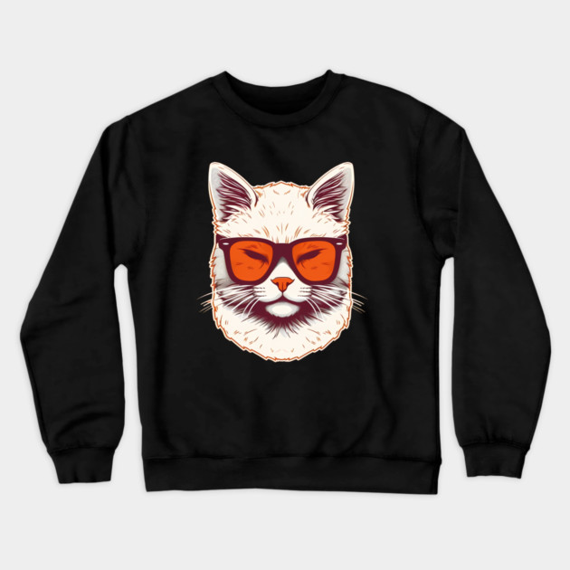 White Cat with Shades, Sunset Crewneck Sweatshirt by logiamerch