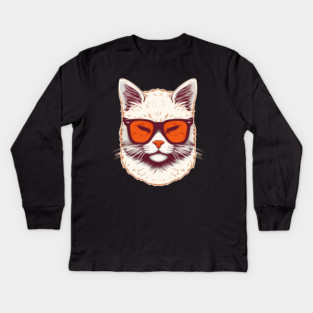White Cat with Shades, Sunset Kids Long Sleeve T-Shirt