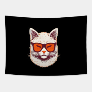 White Cat with Shades, Sunset Tapestry