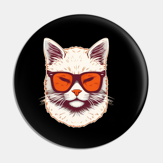 White Cat with Shades, Sunset Pin by logiamerch