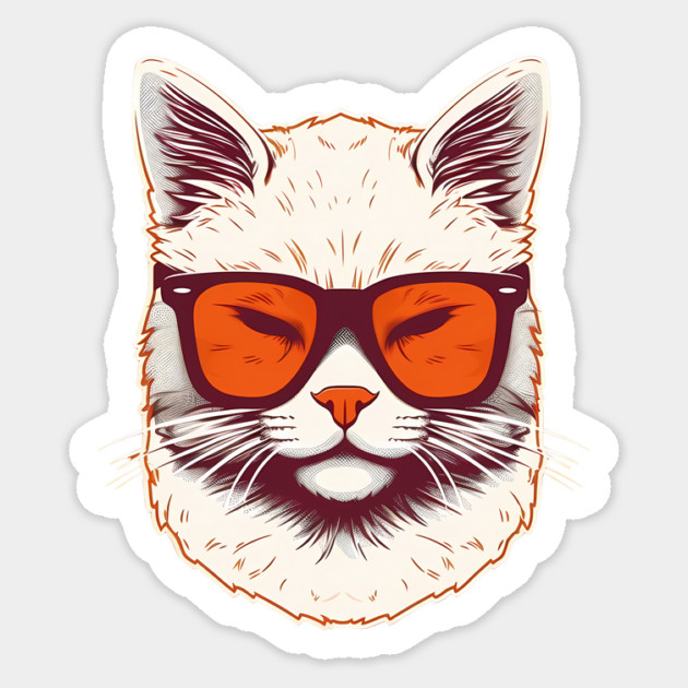 White Cat with Shades, Sunset Sticker by logiamerch