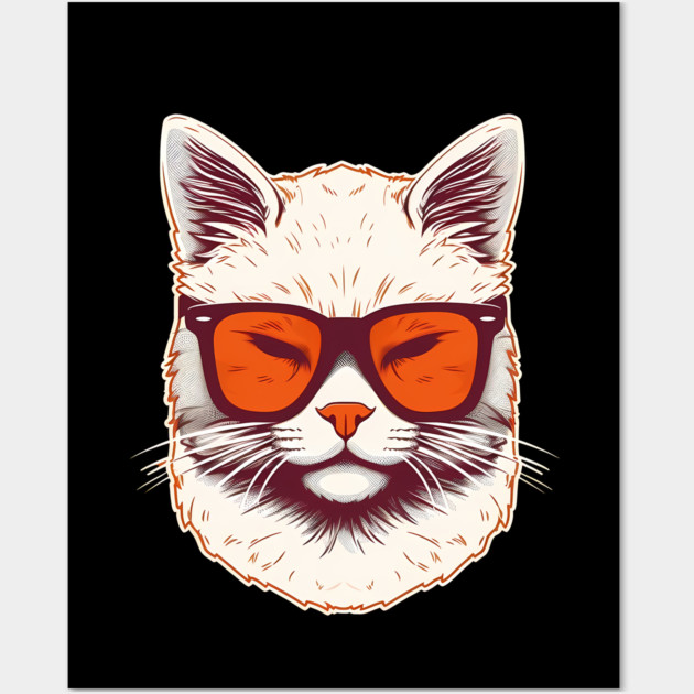 White Cat with Shades, Sunset Wall Art by logiamerch