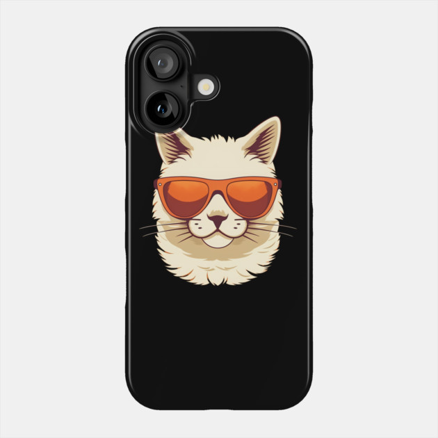 White Cat with Shades, Sunset Phone Case by logiamerch