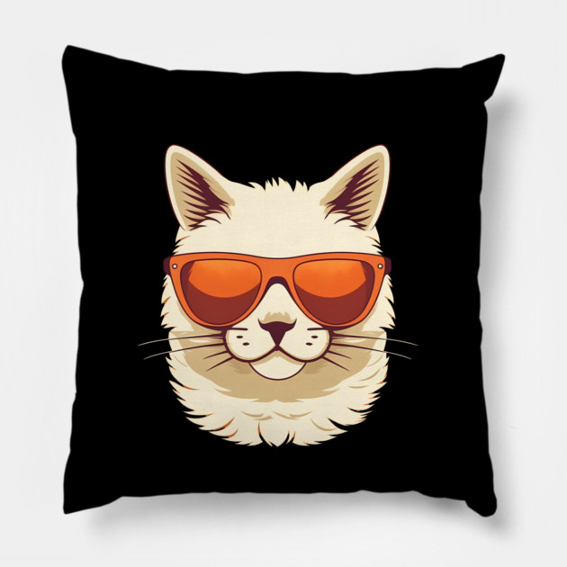 White Cat with Shades, Sunset Pillow by logiamerch