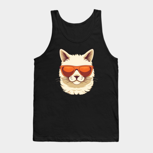 White Cat with Shades, Sunset Tank Top by logiamerch