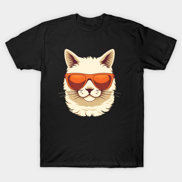White Cat with Shades, Sunset T-Shirt by logiamerch