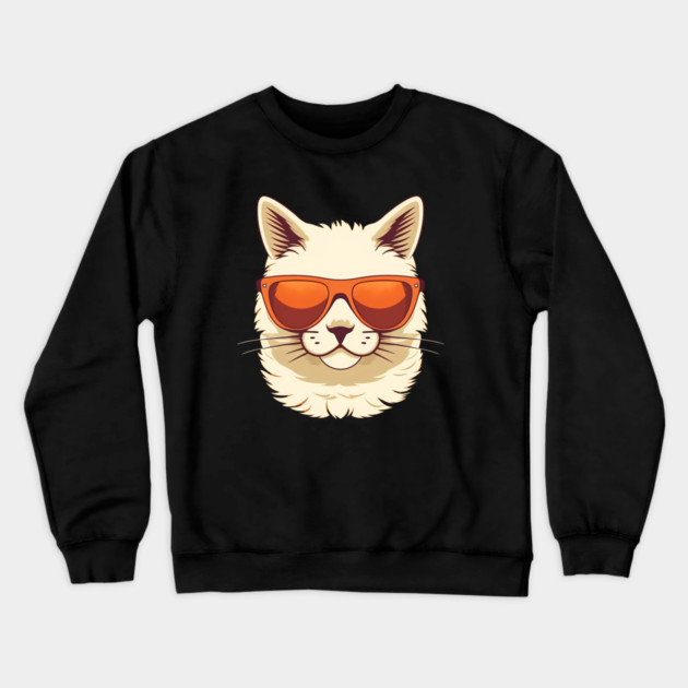 White Cat with Shades, Sunset Crewneck Sweatshirt by logiamerch
