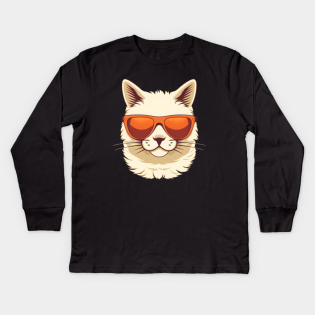 White Cat with Shades, Sunset Kids Long Sleeve T-Shirt by logiamerch
