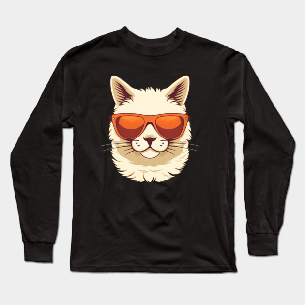 White Cat with Shades, Sunset Long Sleeve T-Shirt by logiamerch