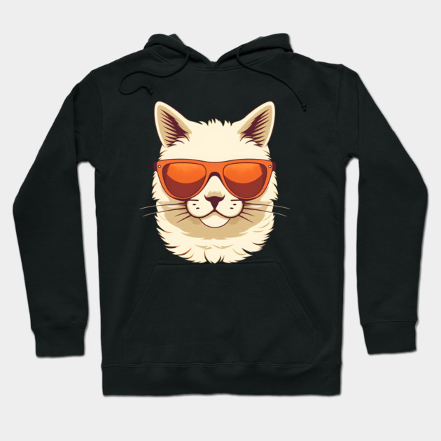 White Cat with Shades, Sunset Hoodie by logiamerch