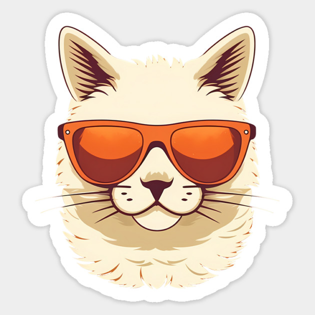 White Cat with Shades, Sunset Sticker by logiamerch