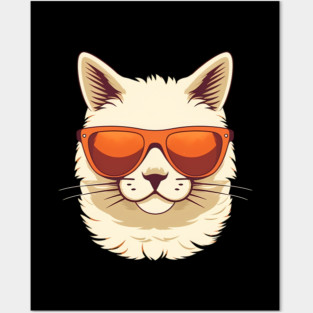 White Cat with Shades, Sunset Posters and Art