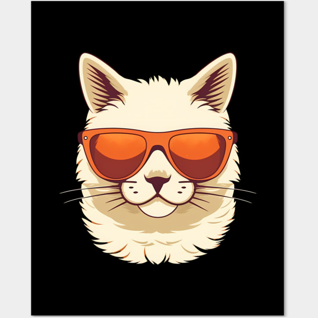 White Cat with Shades, Sunset Wall Art by logiamerch