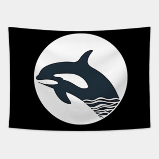 Minimal Orca, Love Orcas Tapestry