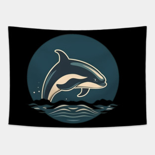 Minimal Orca, Love Orcas Tapestry