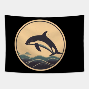 Minimal Orca, Love Orcas Tapestry