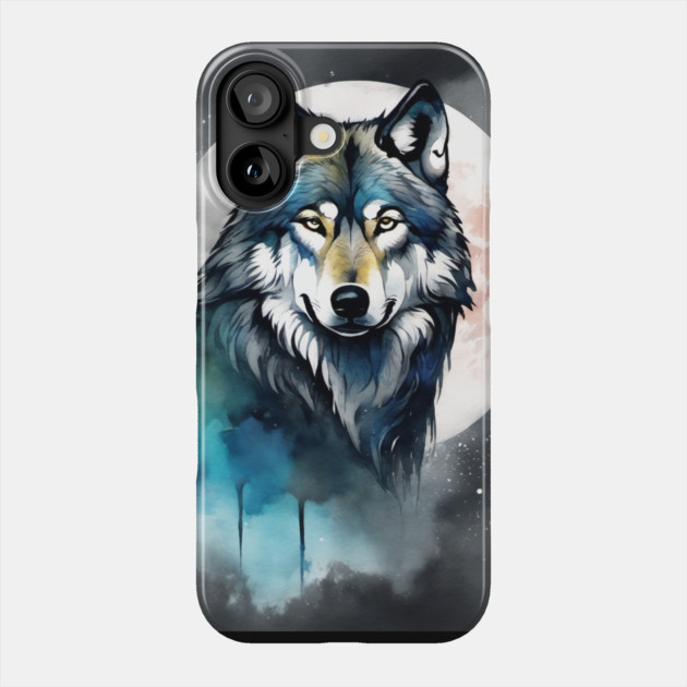 Timber Wolf in Watercolor and Charcoal Phone Case by BirdsnStuff