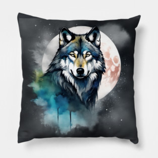 Timber Wolf in Watercolor and Charcoal Pillow
