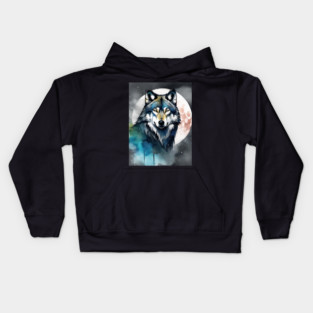 Timber Wolf in Watercolor and Charcoal Kids Hoodie