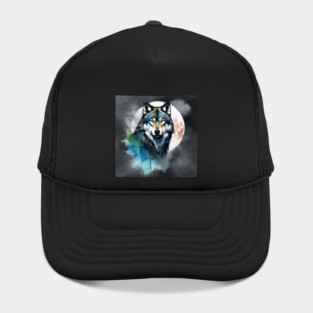 Timber Wolf in Watercolor and Charcoal Hat