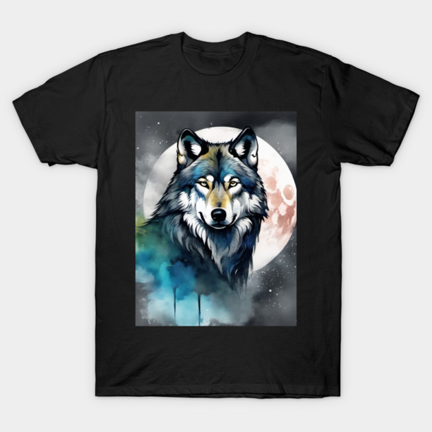 Timber Wolf in Watercolor and Charcoal T-Shirt by BirdsnStuff