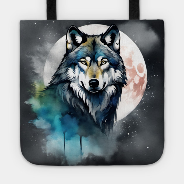 Timber Wolf in Watercolor and Charcoal Tote by BirdsnStuff