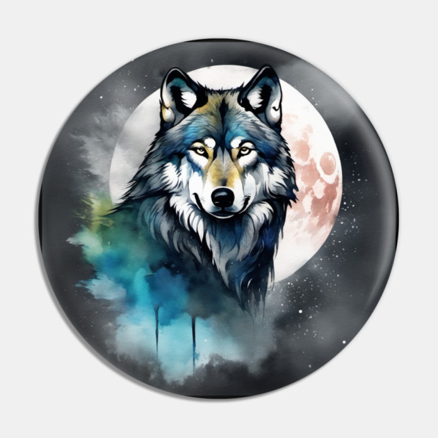 Timber Wolf in Watercolor and Charcoal Pin by BirdsnStuff
