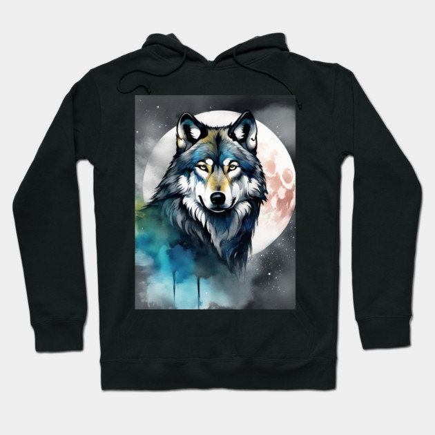 Timber Wolf in Watercolor and Charcoal Hoodie by BirdsnStuff