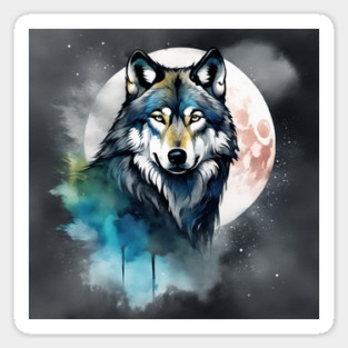 Timber Wolf in Watercolor and Charcoal Sticker