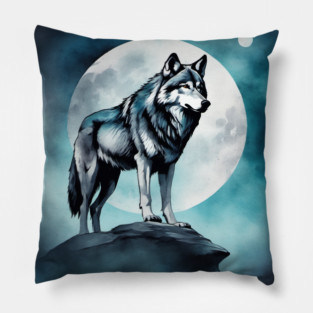 Timber Wolf in Watercolor and Charcoal Pillow