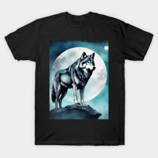 Timber Wolf in Watercolor and Charcoal T-Shirt