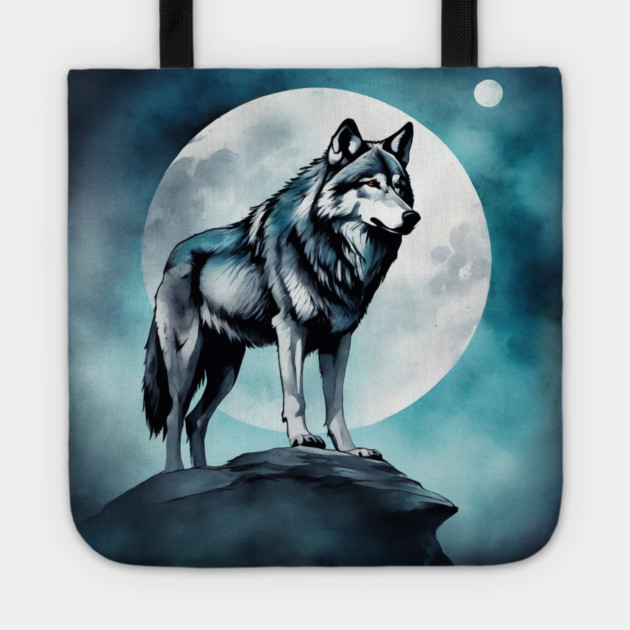 Timber Wolf in Watercolor and Charcoal Tote by BirdsnStuff
