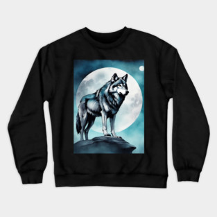 Timber Wolf in Watercolor and Charcoal Crewneck Sweatshirt