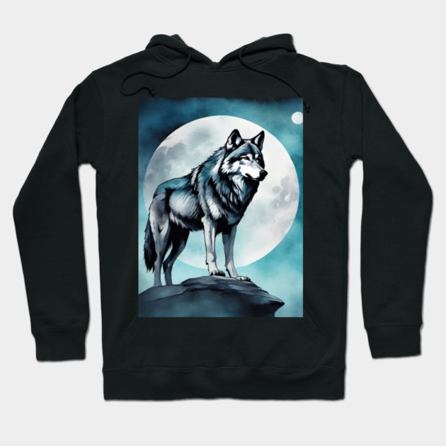 Timber Wolf in Watercolor and Charcoal Hoodie by BirdsnStuff