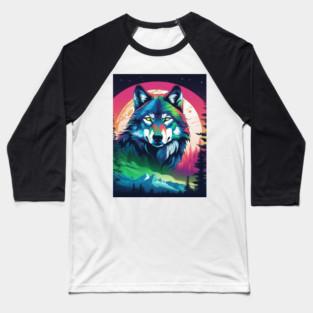 Timber Wolf in Watercolor and Charcoal Color Baseball T-Shirt