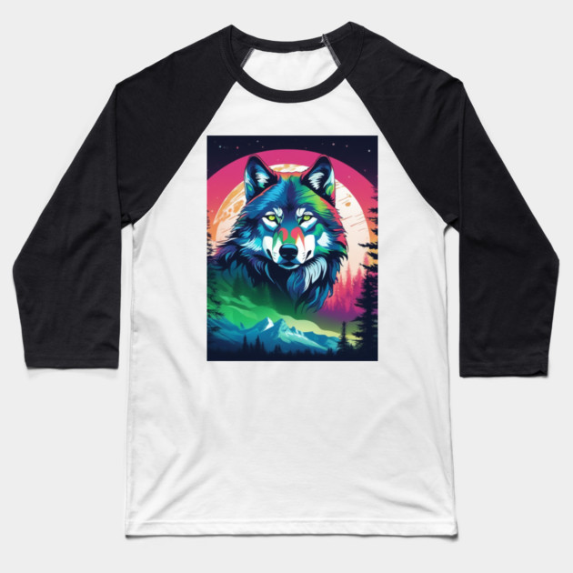 Timber Wolf in Watercolor and Charcoal Color Baseball T-Shirt by BirdsnStuff