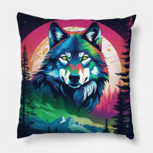 Timber Wolf in Watercolor and Charcoal Color Pillow